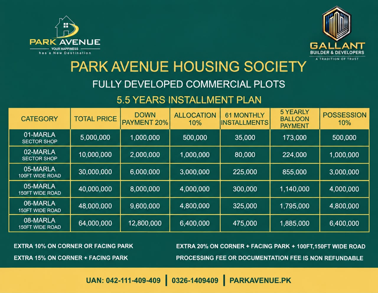 Park Avenue Commercial Payment Plan